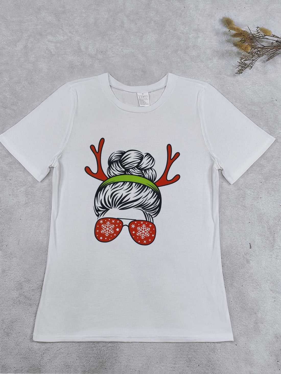 Festive Fun: Christmas Cartoon Print Crew Neck T-Shirt for Women