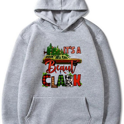 Festive Men's Christmas Graphic Print Hoodie: Stay Cozy with Kangaroo Pocket and Casual Pullover Design