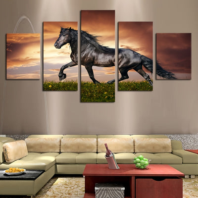 Horse Power in Motion: 5pcs Unframed HD Galloping Horse Printed Canvas Paintings for Stunning Wall-mounted Art Decor