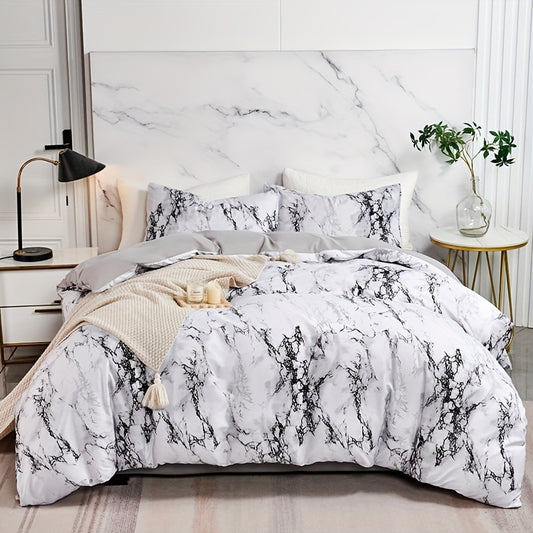 This Marble Print Bedding Set will give your bedroom an effortless, elegant upgrade. It includes one duvet cover and two pillowcases made of high-quality microfiber for a soft, breathable feel. This set is wrinkle-resistant, allergy-friendly, and fade-resistant, making it the perfect choice for a lasting interior look.