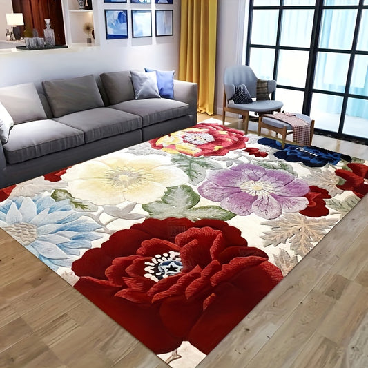 Our Colorful Floral Area Rug is a perfect addition to any room or outdoor space. It's waterproof and machine washable, ensuring lasting use. The anti-slip bottom makes it ideal for high-traffic areas. Enjoy the vibrant colors all year long!