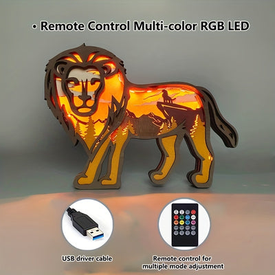 Exquisite Lion Wooden Art Carving Night Light: Perfect for bedroom ambiance and bedtime reading