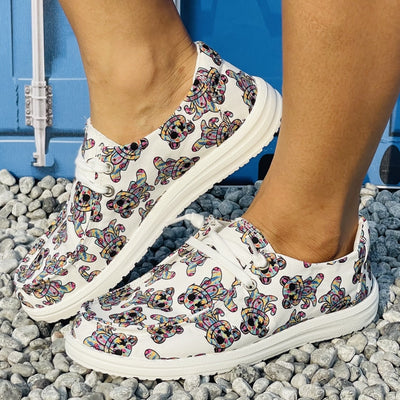 Women's Cartoon Bear Print Slip-On Canvas Shoes: Lightweight, Non-Slip Outdoor Comfort