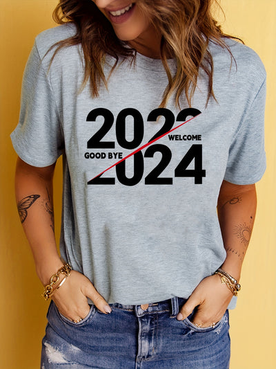 Welcome 2024 Casual Crew Neck Short Sleeve Printed T-Shirt: Women's Daily Top at Temu