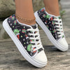 Step into Festive Fun with Women's Elf-Printed Canvas Sneakers: Casual Christmas Flat Shoes