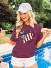 US Flag & Letter Print T-Shirt, Casual Crew Neck Short Sleeve T-Shirt For Spring & Summer, Women's Clothing