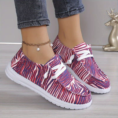 Stylish and Comfortable Women's Striped Pattern Canvas Shoes: Casual Lace-Up Outdoor Sneakers for Lightweight Fashion and All-Day Comfort