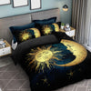 Boho Golden Moon and Sun Hand-drawn Antique Duvet Cover Set - Perfect for Your Guest Room(1*Duvet Cover + 2*Pillowcases, Without Core)