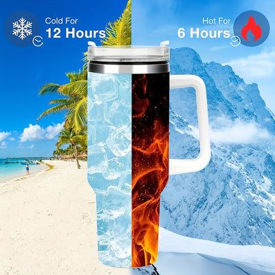 40oz Marble Pattern Tumbler with Straw Lid - Large Capacity Water Bottle for Outdoor Sports, Travel, and Camping - Stainless Steel Car Cup - Perfect Birthday and Father's Day Gift for Men and Women