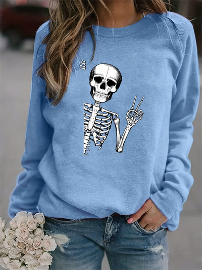 Stylishly Spooky: Halloween Skull Fun Print Sweatshirt - The Perfect Addition to Your Fall Wardrobe!