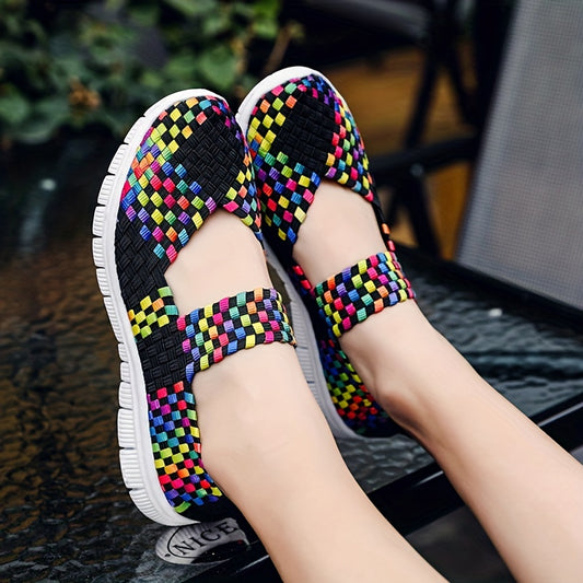 Be fashionable and comfortable with these stylish women's flat shoes. Designed with colorful braided details and slip-on for ease of wear, these shoes are perfect for casual and lightweight walking. Enjoy both comfort and style with these trendy shoes.