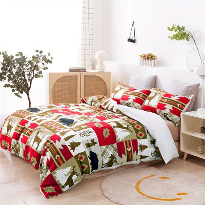 Charming Deer and Bear Prints Polyester Duvet Cover Set - Perfectly Soft and Comfortable for Kids' Bedroom or Guest Room - Includes 1 Duvet Cover and 2 Pillowcases (No Core)