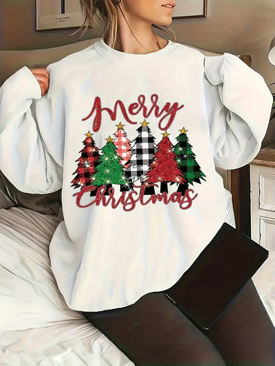 This Plus Size Christmas Casual Sweatshirt is perfect for the holiday season. With its Christmas Tree Slogan Print, Round Neckline, and Long Sleeves, this sweatshirt is both comfortable and stylish. Crafted with superior material, it is guaranteed to keep you warm and cozy.