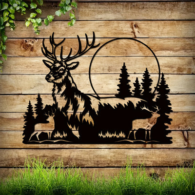 Enchanting Deer and Forest Metal Wall Art: A Striking Fireplace Wall Decor Piece and Ideal Hunter Gift