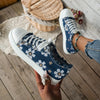 Classic Flower Printed Canvas Sneakers for Women - Comfortable Low Top Lace Up Walking Shoes