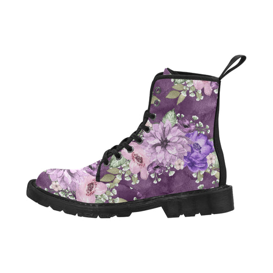 Violet Flowers Boots, Watercolor Flowers Martin Boots for Women