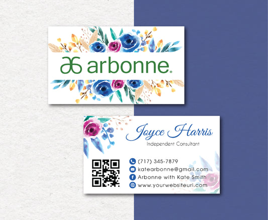 Flowers Arbonne Business Card, Personalized Arbonne QR Code Business Cards AB01
