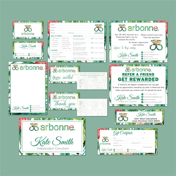 Tropical Leaf And Flowers Arbonne Marketing Bundle, Personalized Arbonne Cards, Arbonne Business Card AB121