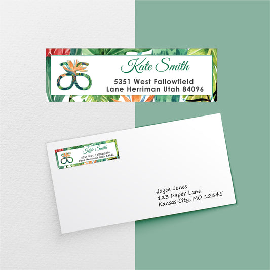 Tropical Leaf And Flowers Address Label Card, Personalized Arbonne Business Cards AB121