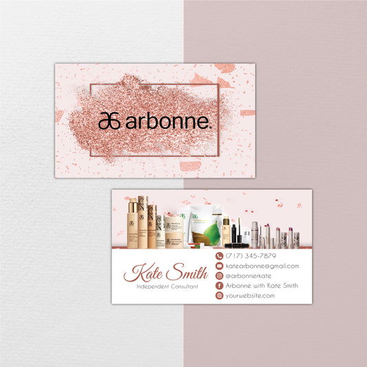Glitter Pink Luxury Arbonne Business Card, Personalized Arbonne Business Cards AB123