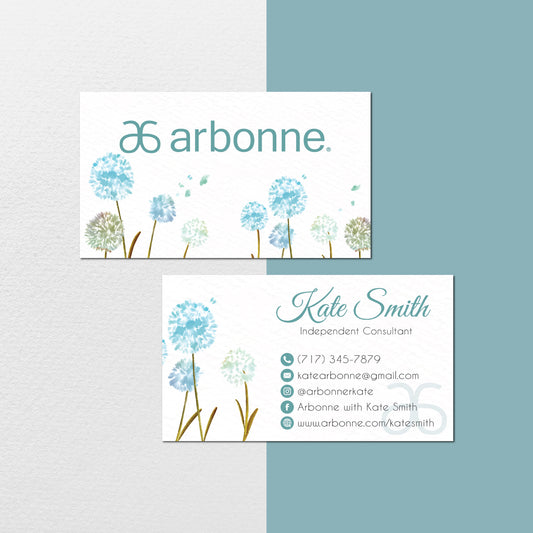 Hand Drawn Dandelion Flower Arbonne Business Card, Personalized Arbonne Business Cards AB125