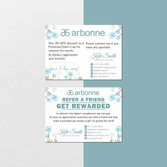 Hand Drawn Dandelion Flower Arbonne Referal Card, Personalized Arbonne Business Cards AB125