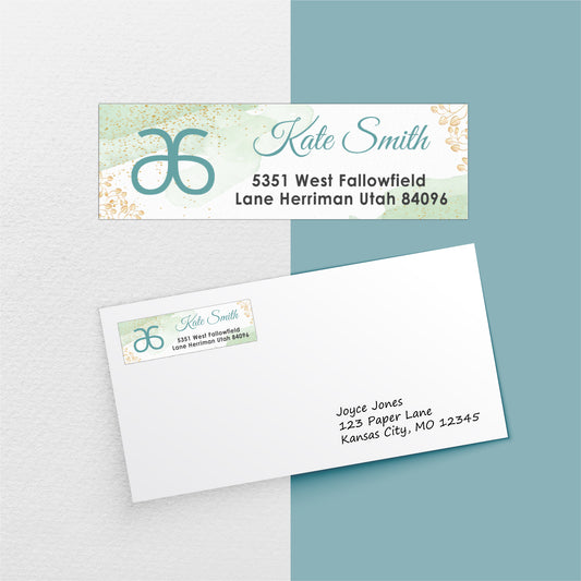 Gold Pattern And Green Watercolor Address Label Card, Personalized Arbonne Business Cards AB126