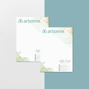 Gold Pattern And Green Watercolor Arbonne Note Card, Personalized Arbonne Business Cards AB126