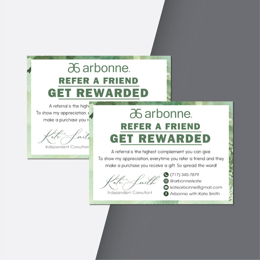 Green Leaves Arbonne Referal Card, Personalized Arbonne Business Cards AB138