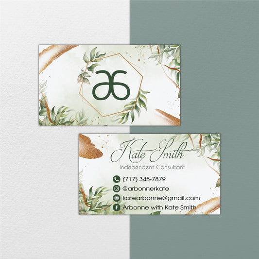 Luxury Green Leaves Arbonne Business Card, Personalized Arbonne Business Cards AB140