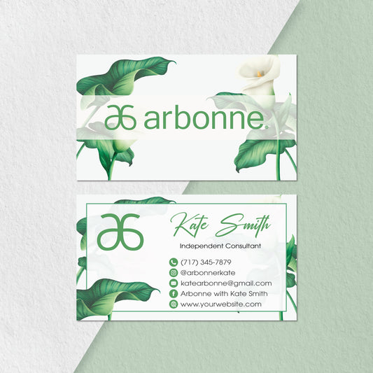 Green Watercolor Flowers Arbonne Business Card QR Code, Personalized Arbonne Business Card QR Code AB147