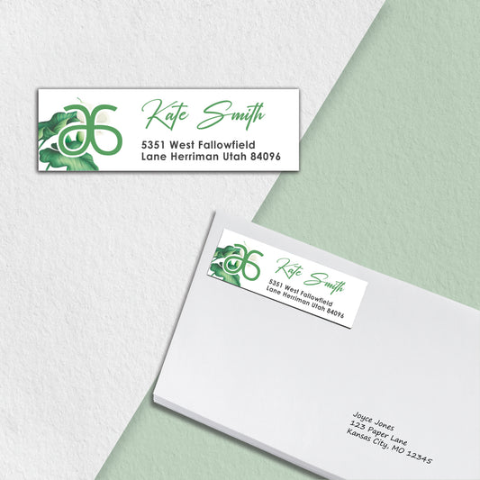 Green Watercolor Flowers Arbonne Address Label Card, Personalized Arbonne Business Cards AB147