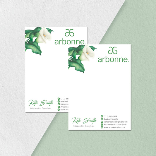 Green Watercolor Flowers Arbonne Note Card, Personalized Arbonne Business Cards AB147