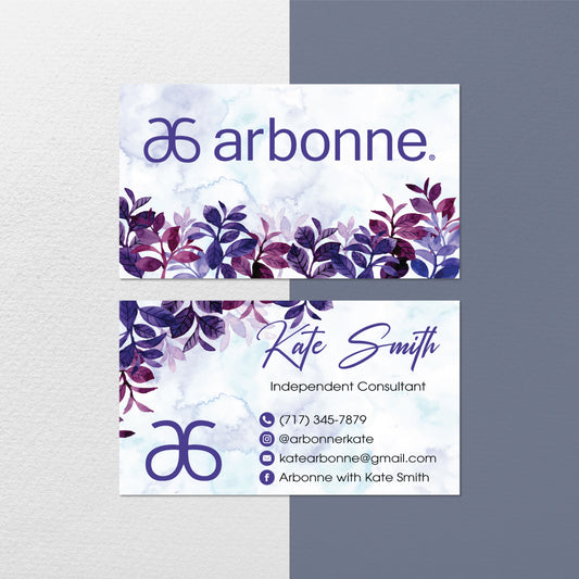 Purple Hand Drawn Leaves Arbonne Business Card QR Code, Personalized Arbonne Business Card QR Code AB148