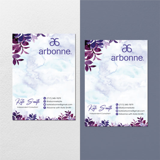 Purple Hand Drawn Leaves Arbonne Note Card, Personalized Arbonne Business Cards AB148