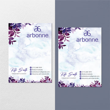 Purple Hand Drawn Leaves Arbonne Note Card, Personalized Arbonne Business Cards AB148