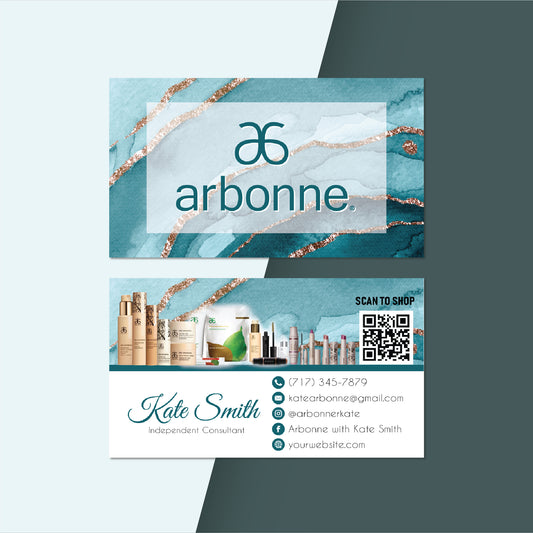 Wave Blue Arbonne Business Card QR Code, Personalized Arbonne Business Card QR Code AB157