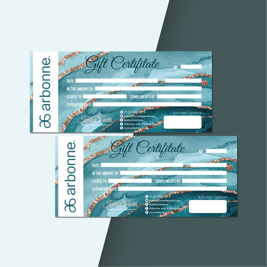 Wave Blue Arbonne Gift Certificate, Personalized Arbonne Business Cards AB157