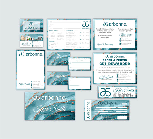 Wave Blue Arbonne Marketing Bundle, Personalized Arbonne Cards, Arbonne Business Card AB157