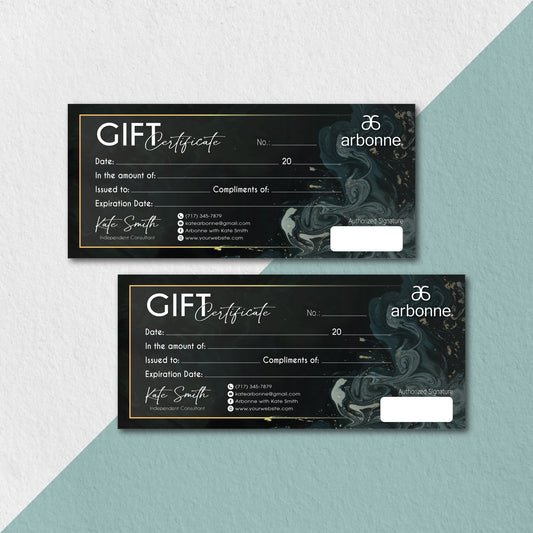 Dark Luxury Arbonne Gift Certificate, Personalized Arbonne Business Cards AB158