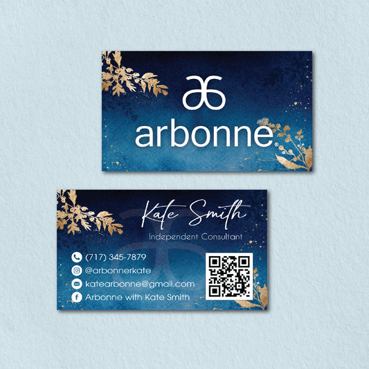 Blue And Gold Luxury Arbonne Business Card QR Code, Personalized Arbonne Business Card QR Code AB159