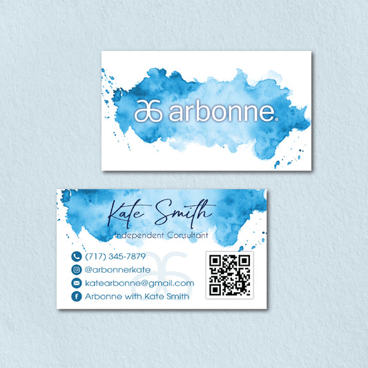 Watercolor Blue Arbonne Business Card QR Code, Personalized Arbonne Business Card QR Code AB160