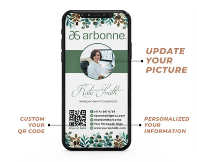 Leaves Personalized Arbonne Business Cards, QR Code Arbonne Business Card AB167