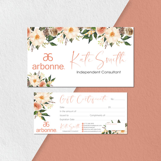 Orange Flowers Arbonne Gift Certificate, Personalized Arbonne Business Cards AB169