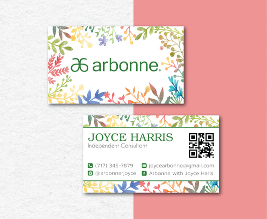 Flower Personalized Arbonne Business Cards, QR Code Arbonne Business Card AB21