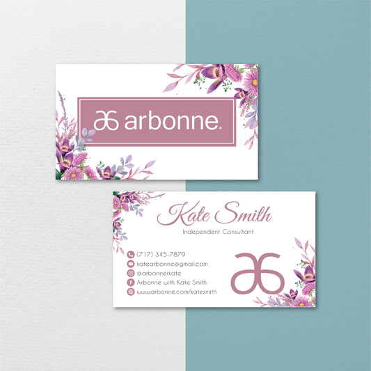 Purple Flowers Arbonne Business Card, Personalized Arbonne Business Cards AB133