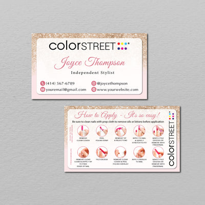Pinky Color Street Business Cards, Color Street Nail Application Cards CL215