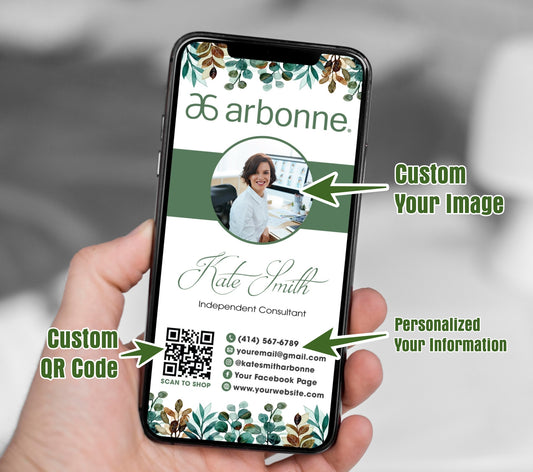 Leaves Personalized Arbonne Business Cards, QR Code Arbonne Business Card AB167