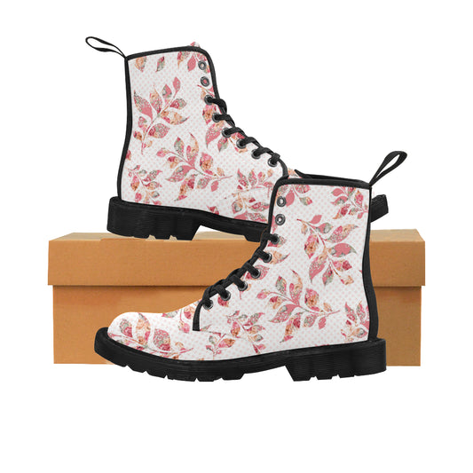 Autumn Leaves Boots, Pink Leaves Martin Boots for Women