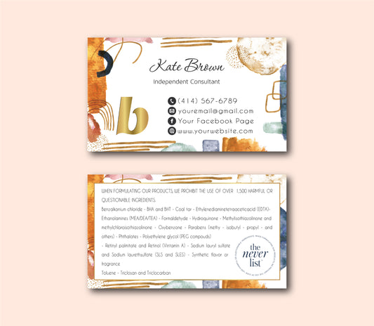 Beautycounter The Never List Cards, Personalized Beautycounter Business Cards BC11